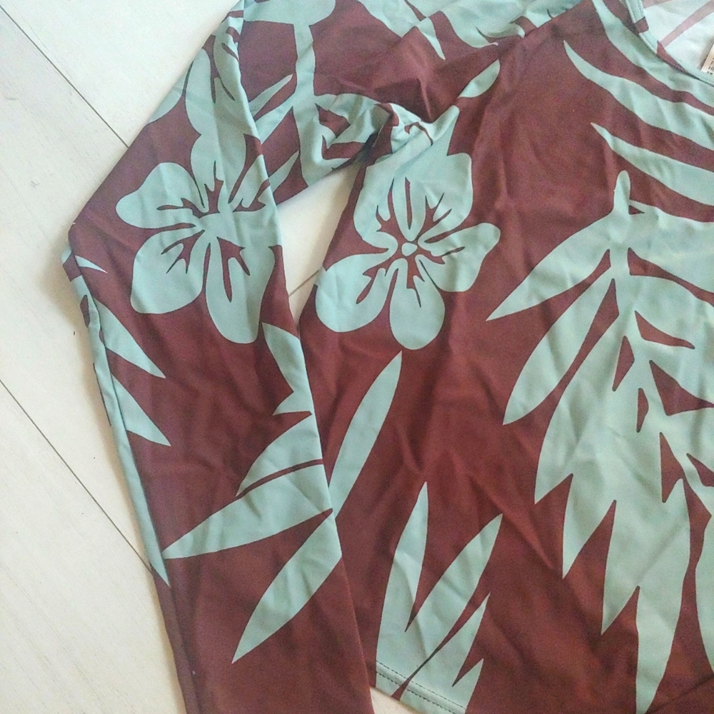 ROXY NEW Crop Top Rashguard Chocolate Palmeria - Picture 5 of 11